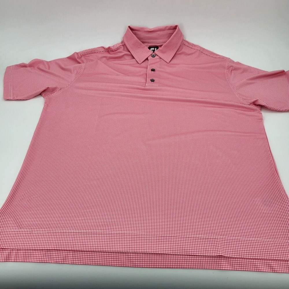 FootJoy FJ Men's Short Sleeve Golf Polo Shirt Pink White Houndstooth Check L